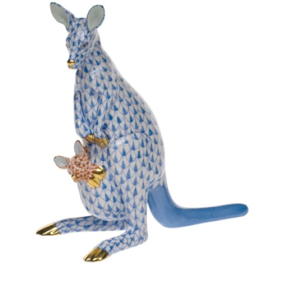 Herend Blue and Rust  Kangaroo mama and baby Figurine with 24K gold detail - Picture 11 of 11